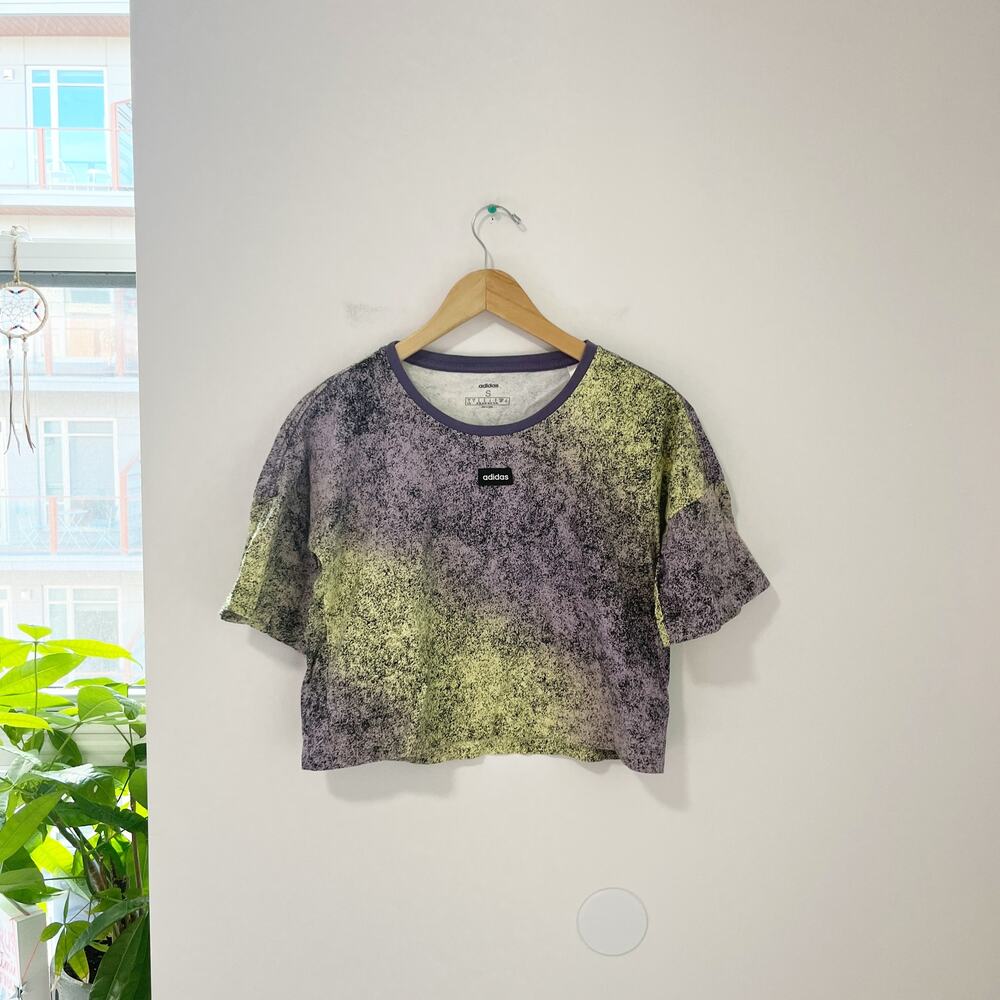 Adidas Purple and Green Retro Style Cropped Short Sleeve Top Size Small